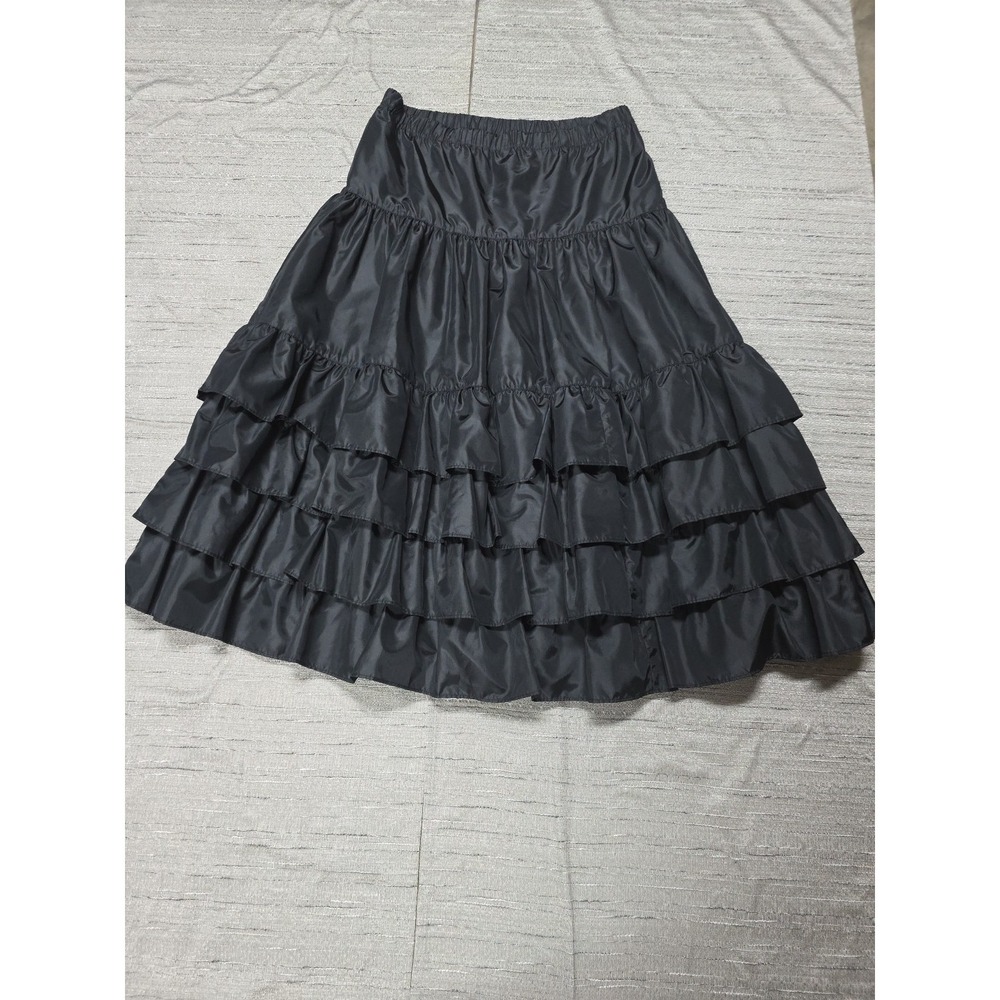 Regina Porter Black Tiered Ruffle  Midi Skirt Size  Large Party Preppy Neutral